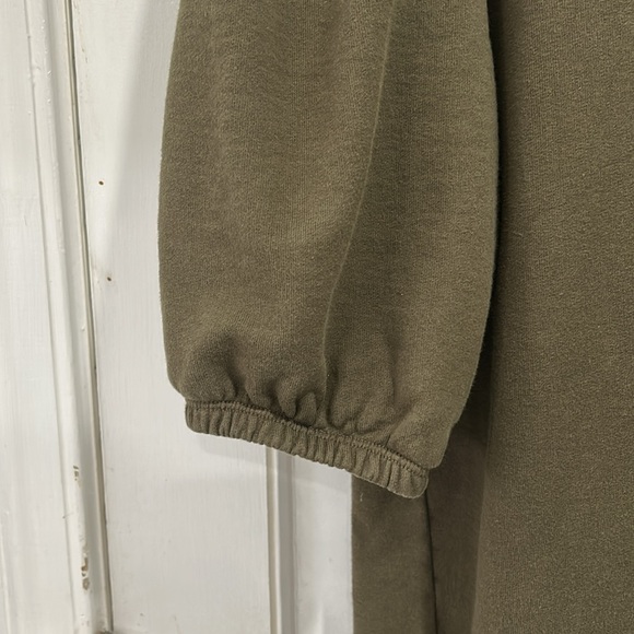 ÉTICA Isabelle Puff Sleeve French Terry Knee Length Dress in Olive Green - M - Picture 6 of 10